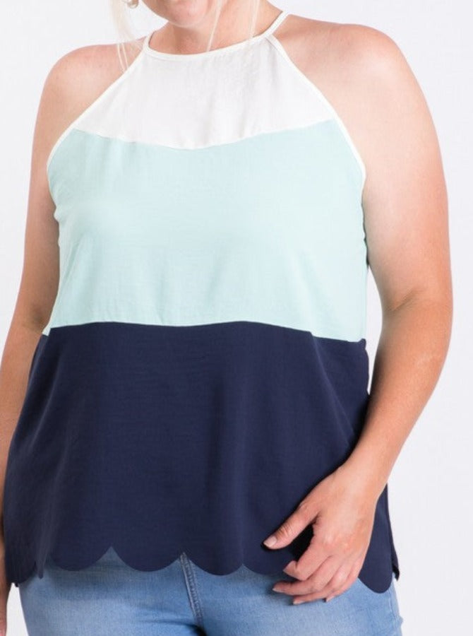 Mint Scalloped Colorblock Top