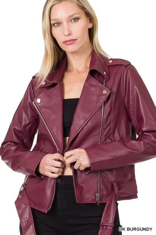 Burgundy Sandy Leather Jacket