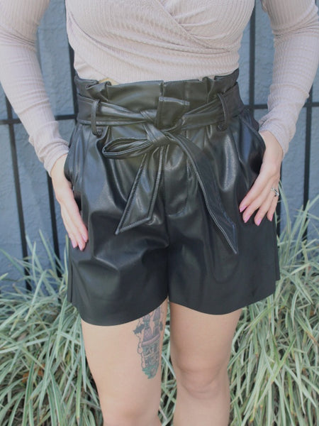Betty Black Leather Shorts