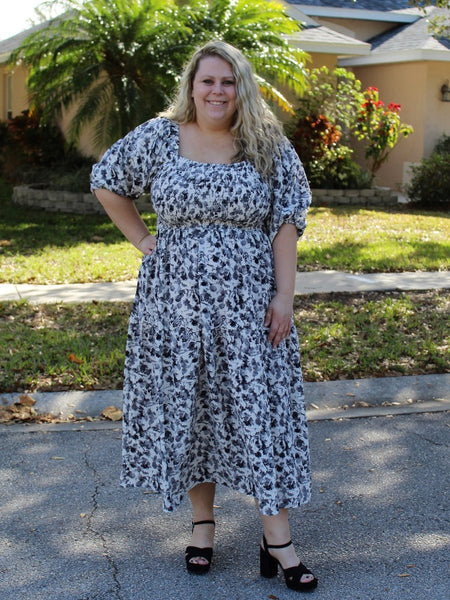Charcoal Floral Tiered Dress - Curvaceous