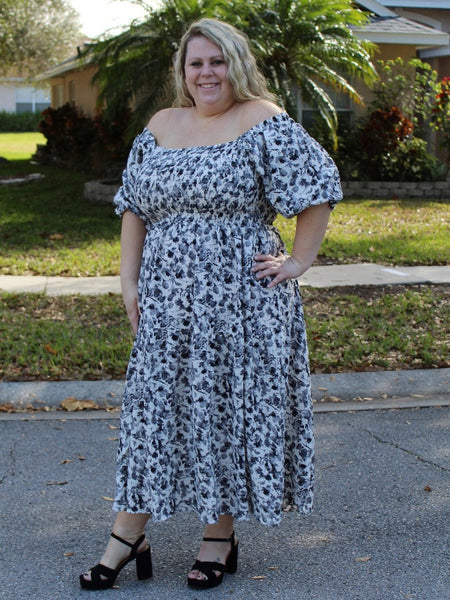 Charcoal Floral Tiered Dress - Curvaceous