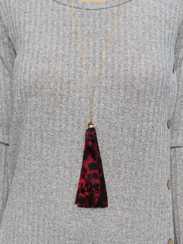 Red Animal Print Tassel Necklace