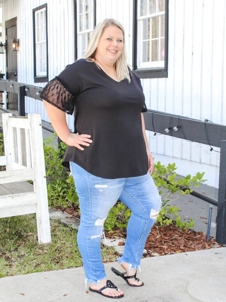 Becky Mesh Sleeve Top - Curvaceous