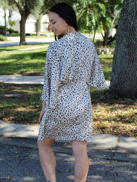 Cheetah Cape Sleeve Dress -  Ivory