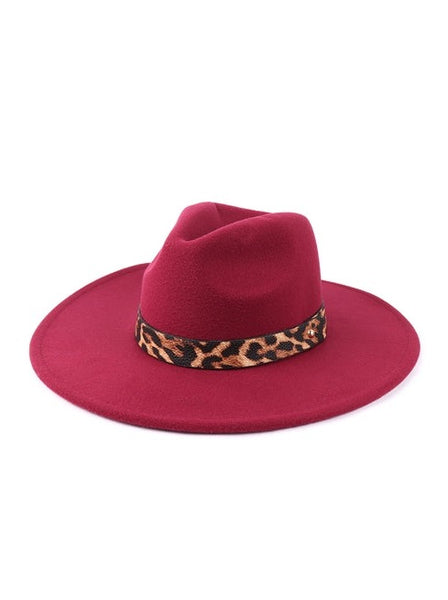 Burgundy Leopard Trim Hat