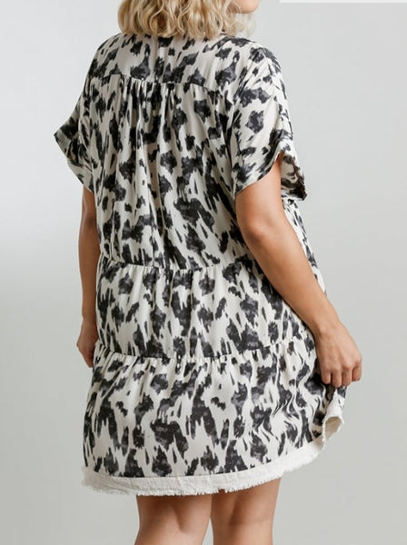 Ivory Animal Print Tiered Dress - Curvaceous